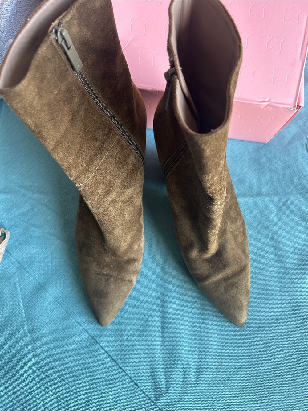 Donald J. Pliner Olive Brown Suede Pointed-Toe Ankle Boots